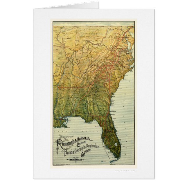Richmond & Danville järnvägkarta 1893 Hälsningskort (Framsidan)