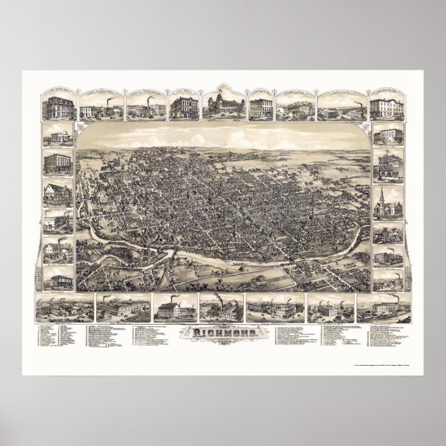 Richmond, IN Panoramic Karta - 1884 Poster (Framsidan)