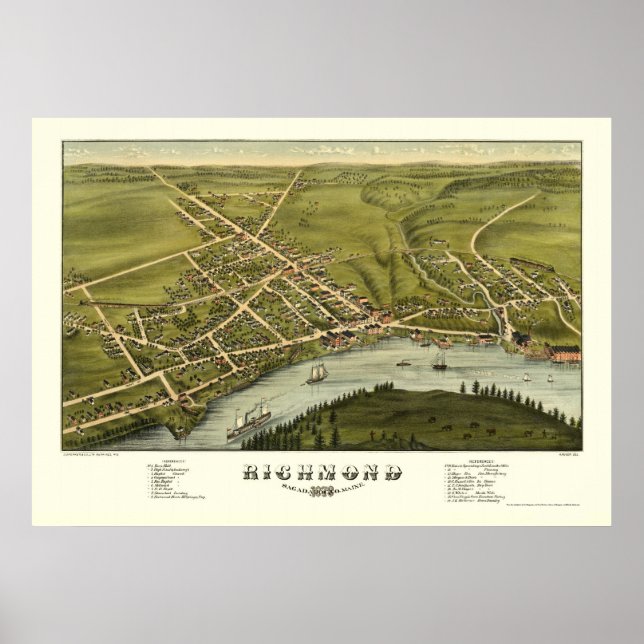 Richmond, ME Panoramic Karta - 1878 Poster (Framsidan)