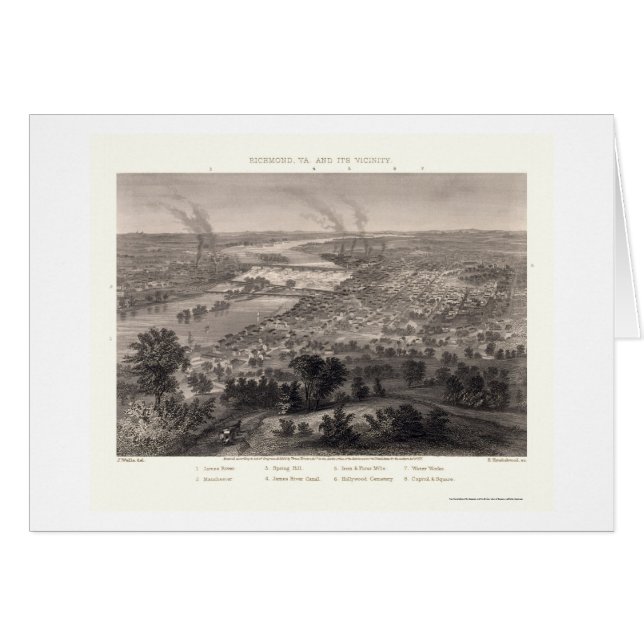 Richmond panorama- karta för VA - 1863 Hälsningskort (Framsidan Horizontal)