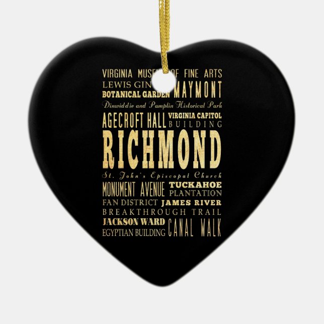 Richmond stad om Virginia typografikonst Julgransprydnad Keramik (Framsidan)