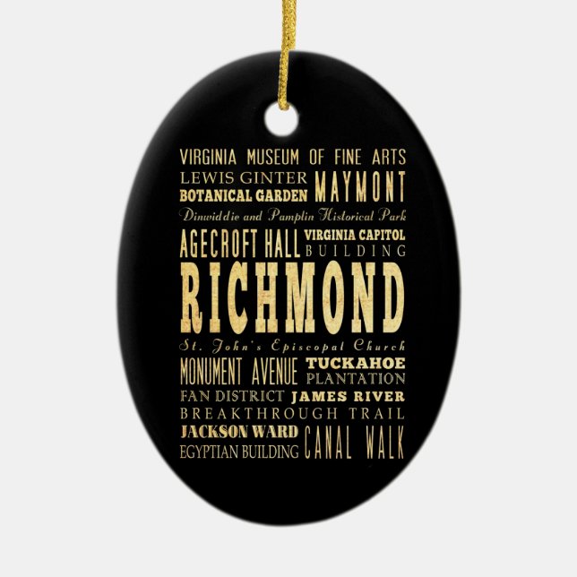 Richmond stad om Virginia typografikonst Julgransprydnad Keramik (Framsidan)