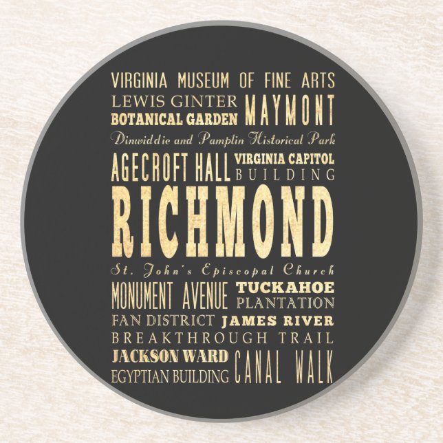 Richmond stad om Virginia typografikonst Underlägg Sandsten (Framsidan)