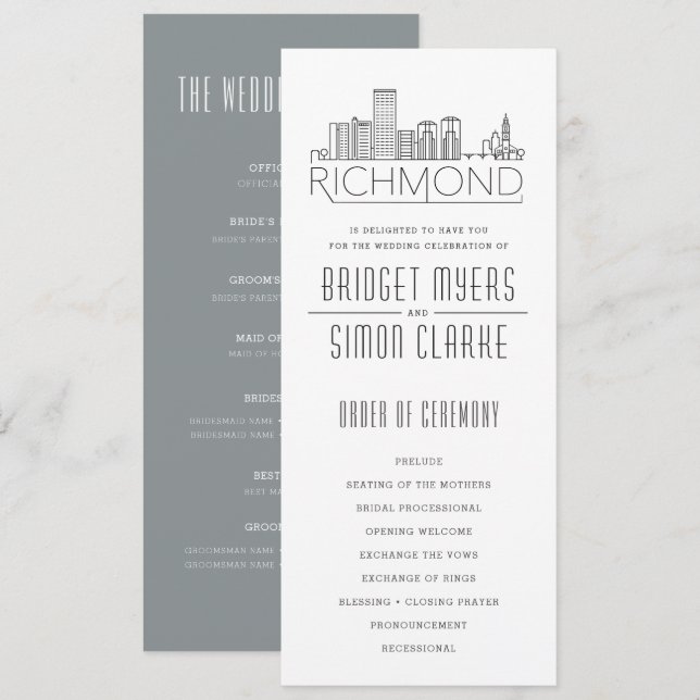 Richmond Styliserad Stadssiluett | Bröllopsprogram Inbjudningar (Fram/baksida)