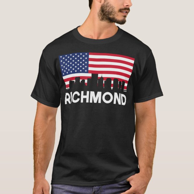 Richmond Va American Flagga Skyline T Shirt (Framsida)