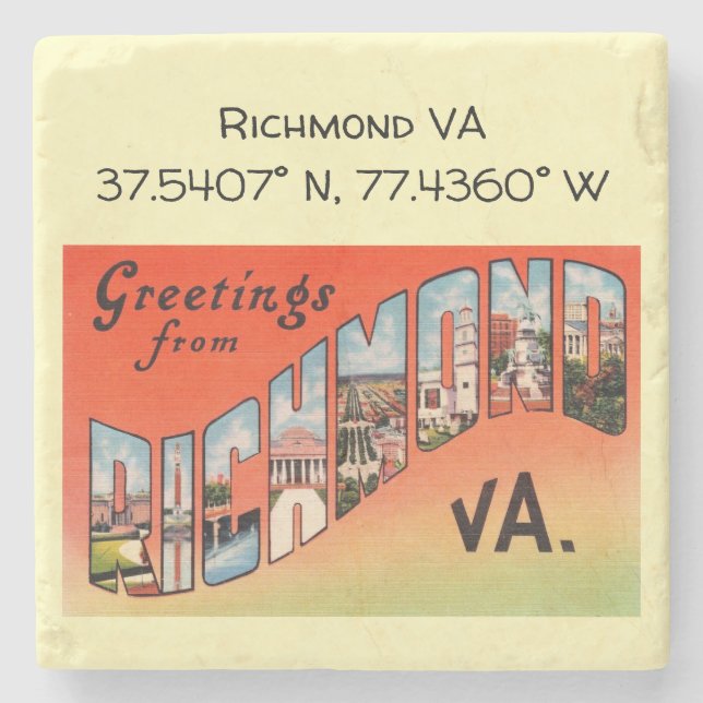 Richmond VA, Karta Coordinates, Vintage Stil Stenunderlägg (Framsidan)