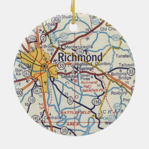 Richmond VA Vintage Karta Julgransprydnad Keramik