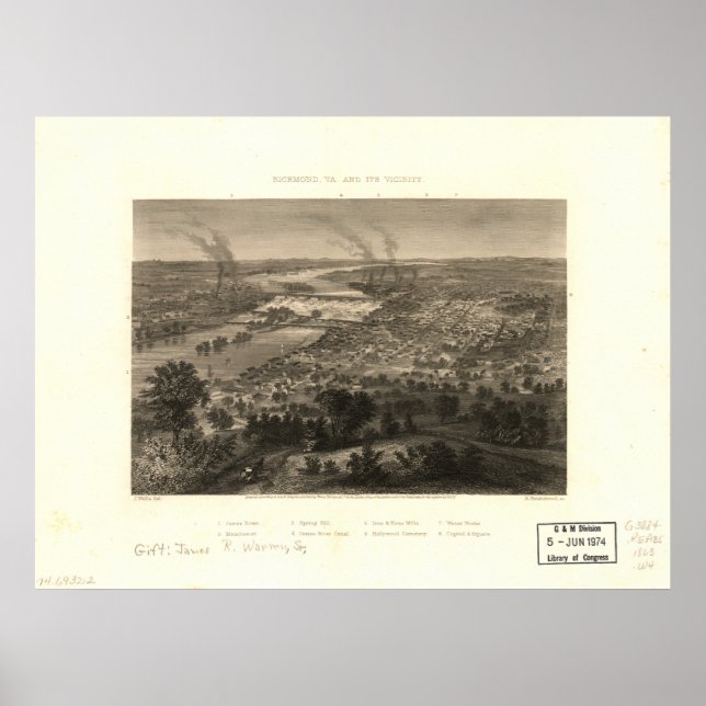 Richmond Virginia 1863 Antique Panoramic Karta Poster (Framsidan)