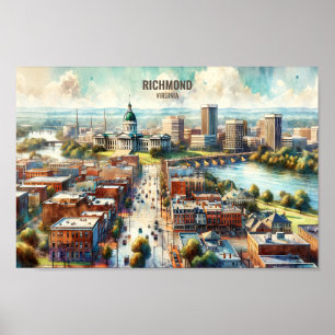 Richmond Virginia Berömd Travel Ställe vattenfärge Poster
