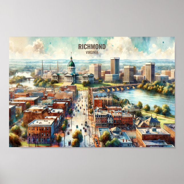 Richmond Virginia Berömd Travel Ställe vattenfärge Poster (Framsidan)