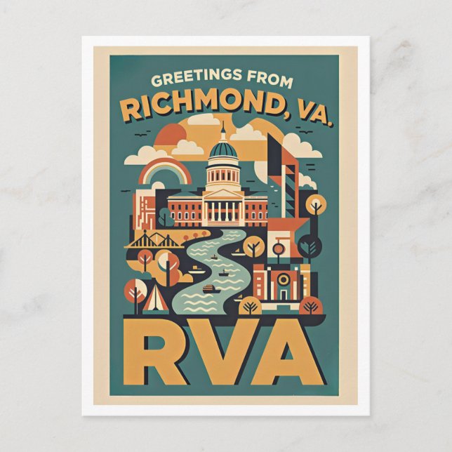 Richmond Virginia RVA Retro Travel Postcard  Vykort (Framsida)