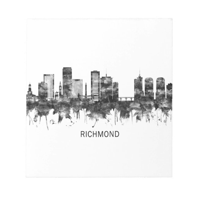 Richmond Virginia Skyline BW Anteckningsblock (Framsida)