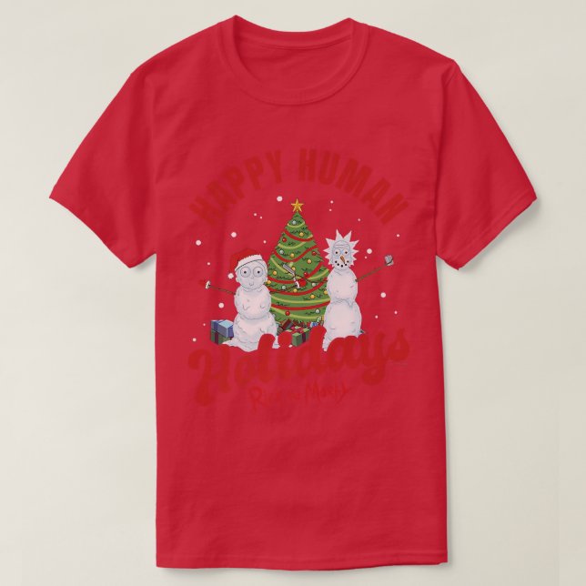 Rick and Morty Christmas Happy Human Holidays Cele T Shirt (Design framsida)