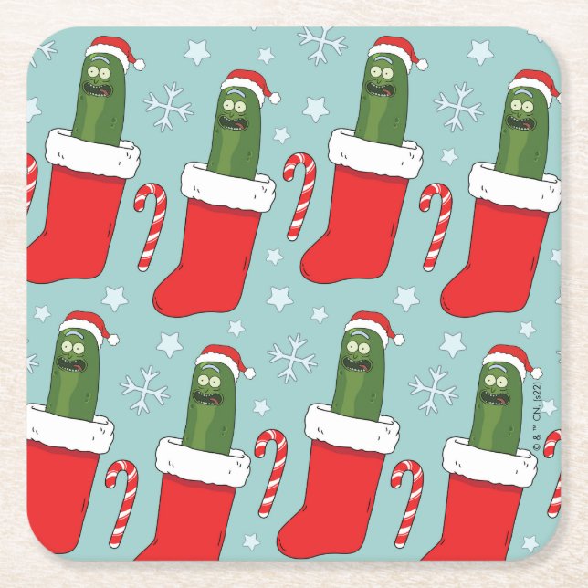 Rick and Morty | Christmas Pickle Rick Pattern Underlägg Papper Kvadrat (Framsidan)