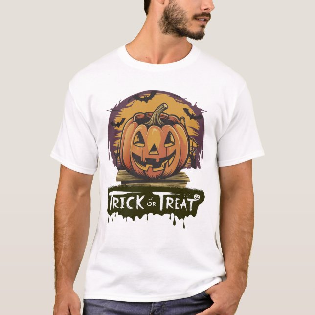 rick eller Treat Retro Pumpkin Bucket Halloween T Shirt (Framsida)