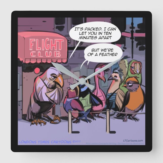 Rick London "Birds of a Feather" Funny Wallklocka Fyrkantig Klocka (Framsida)