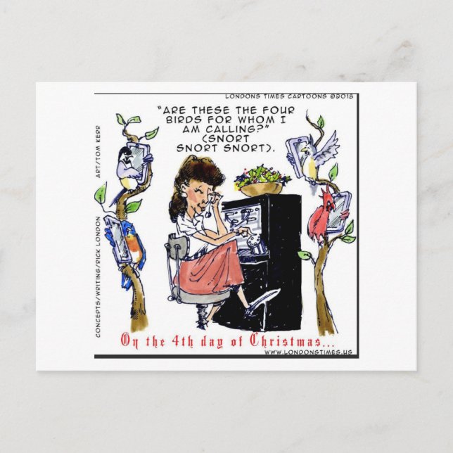 Rick London Ernestine Calling Birds Julafton Vykort (Framsida)