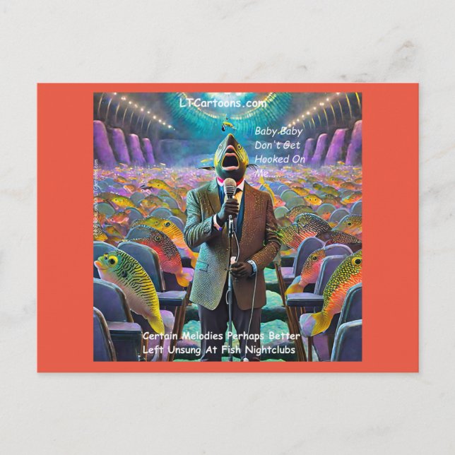 Rick London Fish NightClub Singer Tecknad Vykort (Framsida)