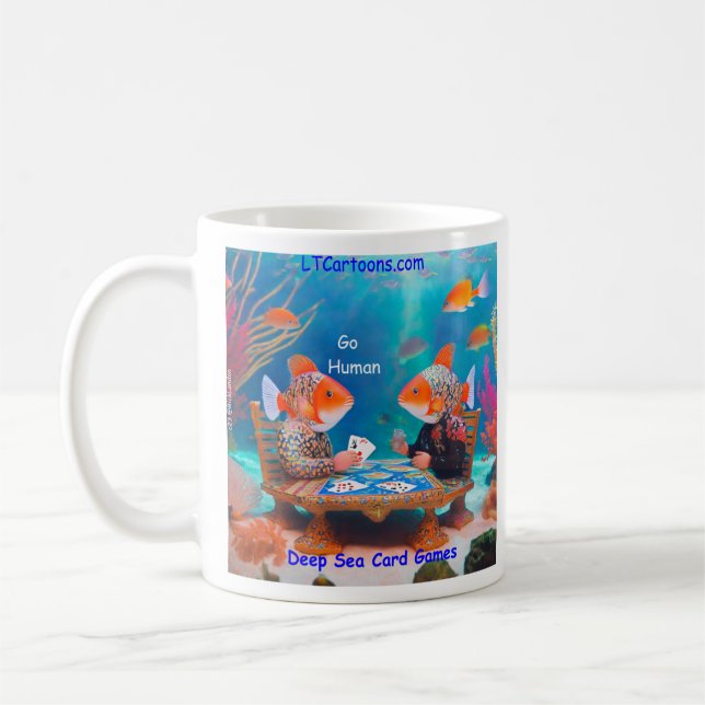 Rick London Fisk Spelar "Go Fish" Kortspel Tecknad Kaffemugg (Vänster)