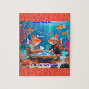 Rick London Fisk Spelar "Go Fish" Kortspel Tecknad Pussel