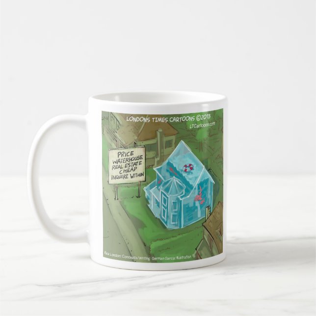 Rick London Funny Flooded House for Sale Tecknad Kaffemugg (Vänster)