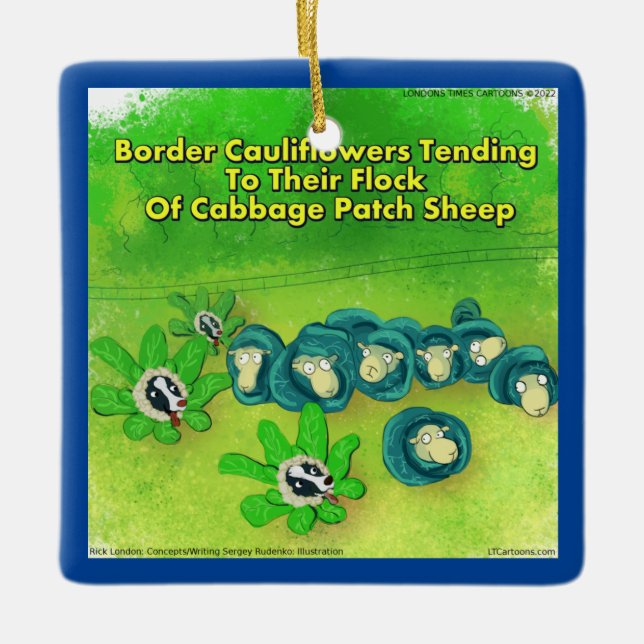 Rick London Funny Gräns Collie Flower Julgransprydnad Keramik (Framsida)