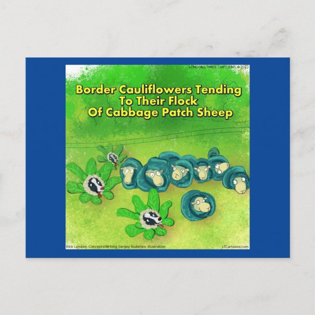 Rick London Funny Gräns Collie Flower Tecknad Vykort (Framsida)