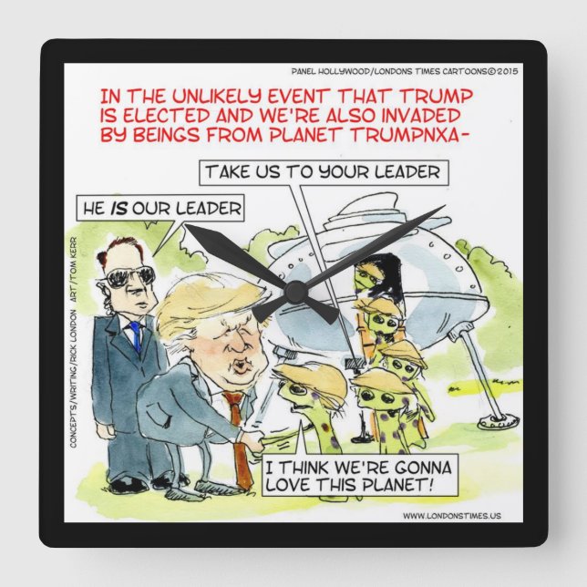 Rick London Funny Planet Trump Fyrkantig Väggklock Klocka (Framsida)