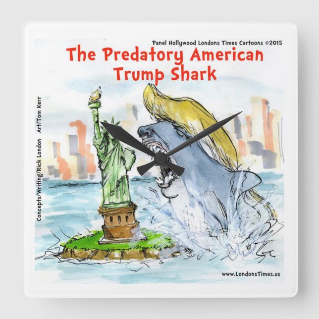 Rick London Funny Trump Shark Square Wall Clock Fyrkantig Klocka (Framsida)