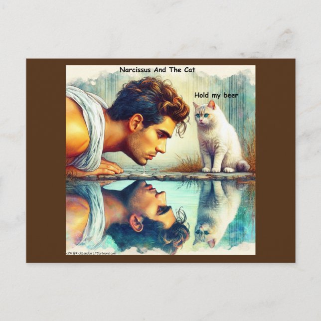 Rick London Narcissus & Rolig Katt Vykort (Framsida)