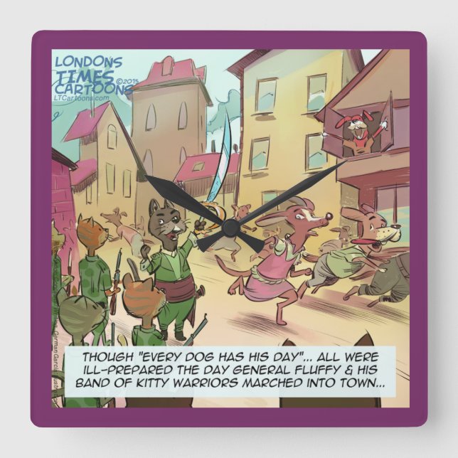 Rick London Rolig hund Vs Cat Square Wall Clock Fyrkantig Klocka (Framsida)