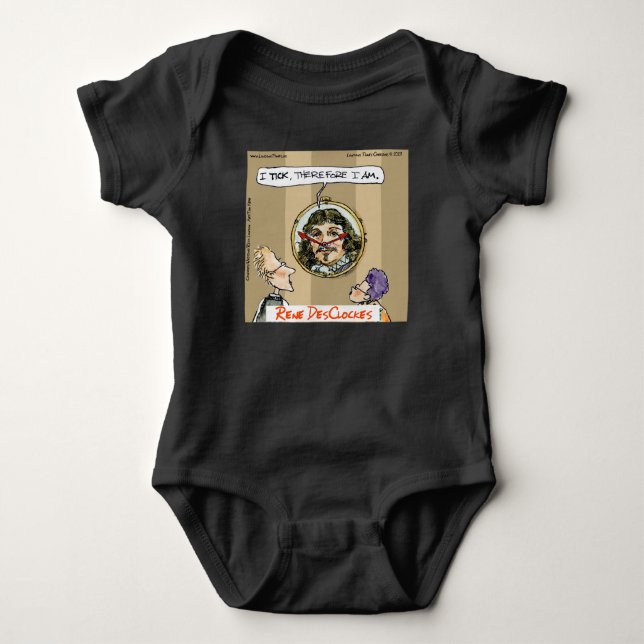 Rick London Serieteckningar Roligt Descartes Klock T Shirt (Framsida)
