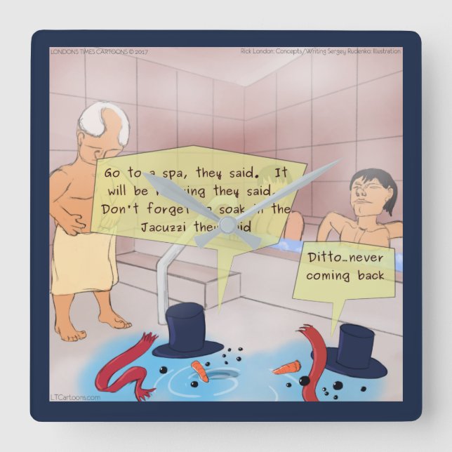 Rick London Tecknad Snögubbe Square Wall Clock Fyrkantig Klocka (Framsida)