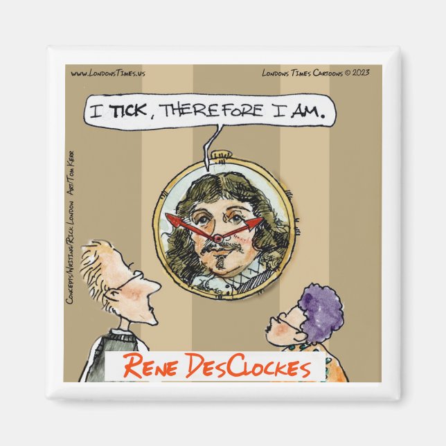Rick London Tecknads Descartes Clock Tecknad Magnet (Framsidan)