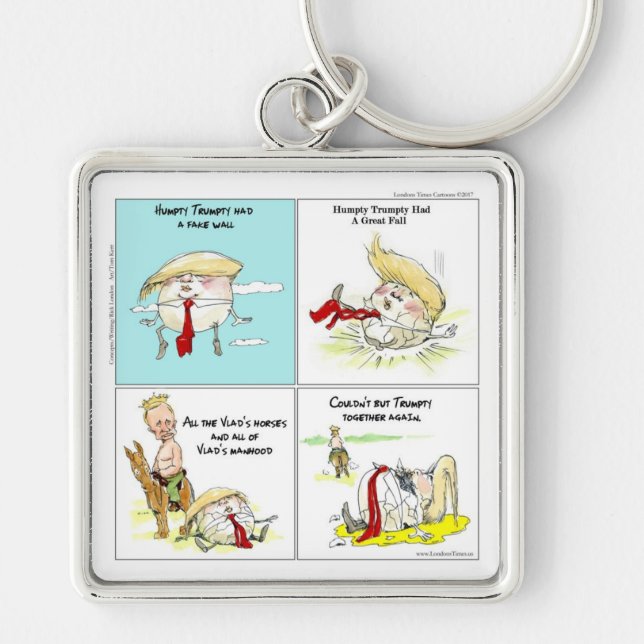 Rick London "Trumpty Dumpty" Funny Trump Gift Fyrkantig Silverfärgad Nyckelring (Framsidan)