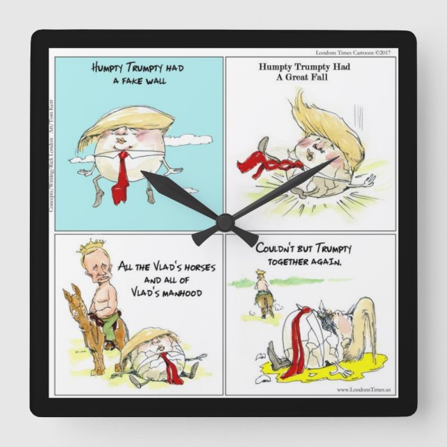Rick London "Trumpty Dumpty" Funny Wall Clock Fyrkantig Klocka (Framsida)