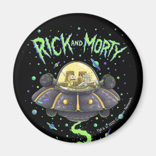 RICK OCH MORTY™ Bild av illustrerad rymdflygnin Magnet