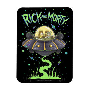 RICK OCH MORTY™ Bild av illustrerad rymdflygnin Magnet