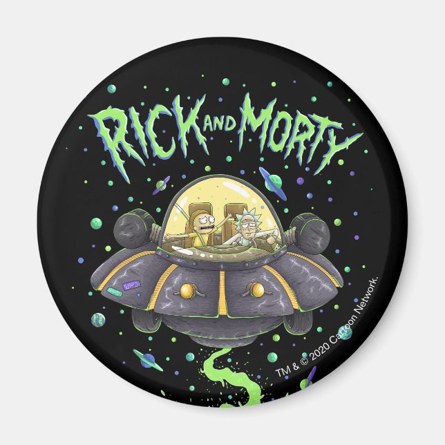 RICK OCH MORTY™| Bild av illustrerad rymdflygning Magnet (Framsidan)