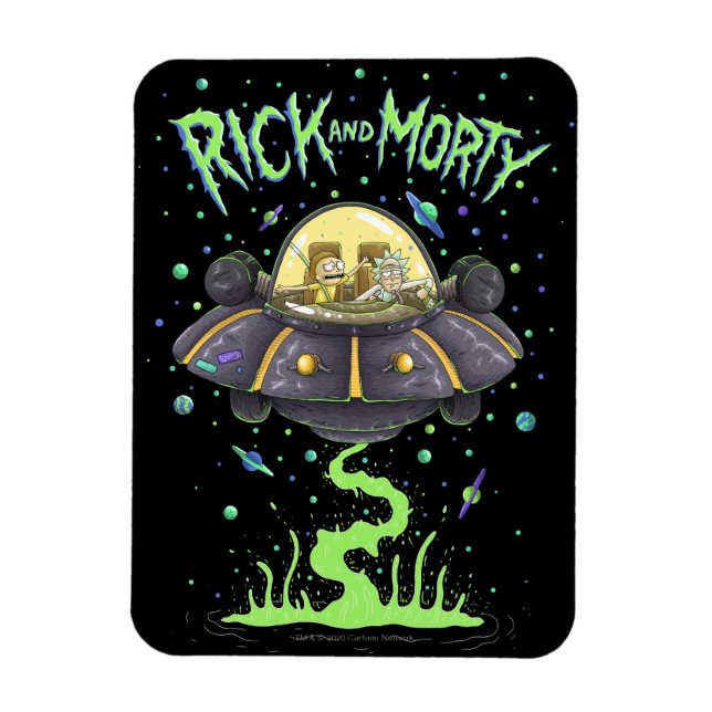 RICK OCH MORTY™| Bild av illustrerad rymdflygning Magnet (Vertikal)