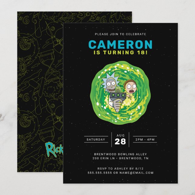RICK OCH MORTY™ Birthday-inbjudan Inbjudningar (Fram/baksida)