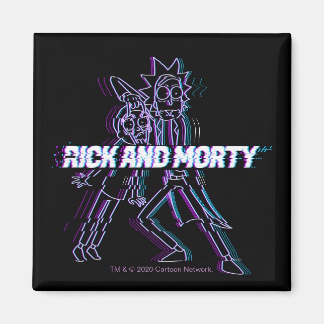 RICK OCH MORTY™ | Glitched Rick och Morty Magnet (Framsidan)
