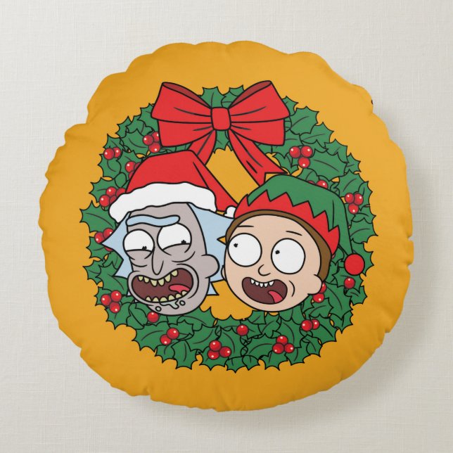 Rick och Morty | HELGDAG MÖNSTER Rund Kudde (Framsidan)