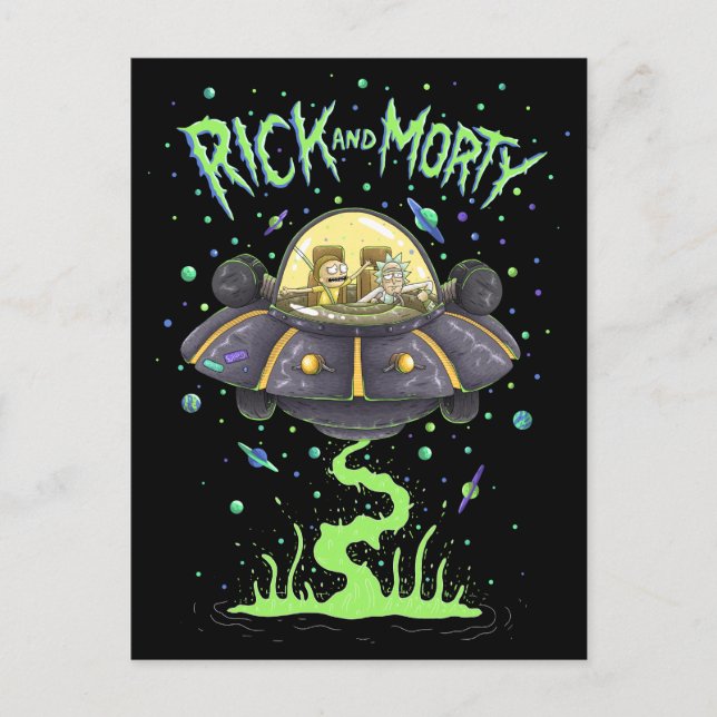 RICK OCH MORTY™ | Illustrerad rymdfärgsgrafik Inbjudan Vykort (Framsida)