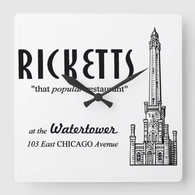 Ricketts Restaurant, Chicago, Illinois Fyrkantig Klocka (Framsida)