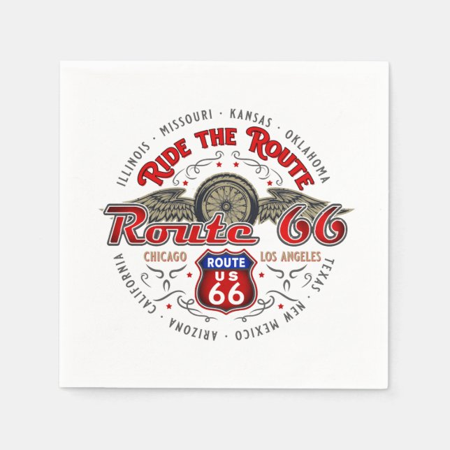 RID DEN VÄG VI 66 BIKERS VÄGMOTORCYKEL I RESA PAPPERSSERVETT (Framsidan)