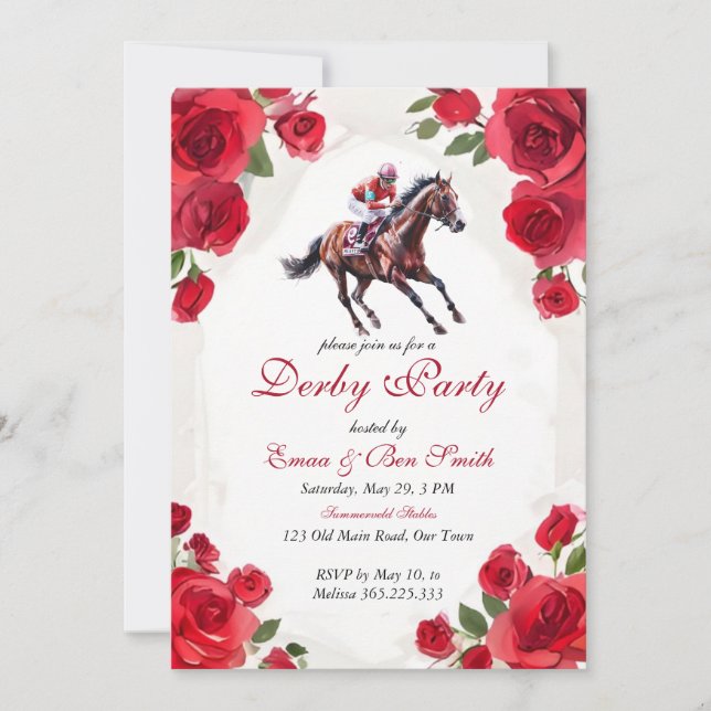 Rid för Rosorna Kentucky Derby Inbjudan Jockey (Framsida)