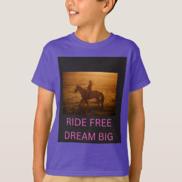Rid Fri Dröm Stort Häst Ryttare Solnedgång Barn T- T Shirt
