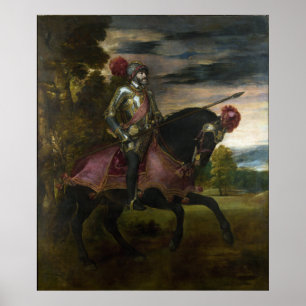 Rid- porträtt av Charles V vid Titian Poster