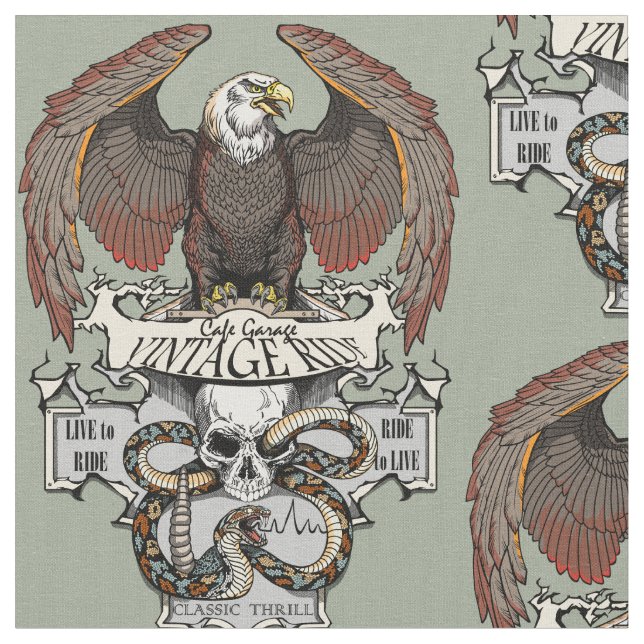 Rid till Live To Ride Biker design Tyg (Närbild)